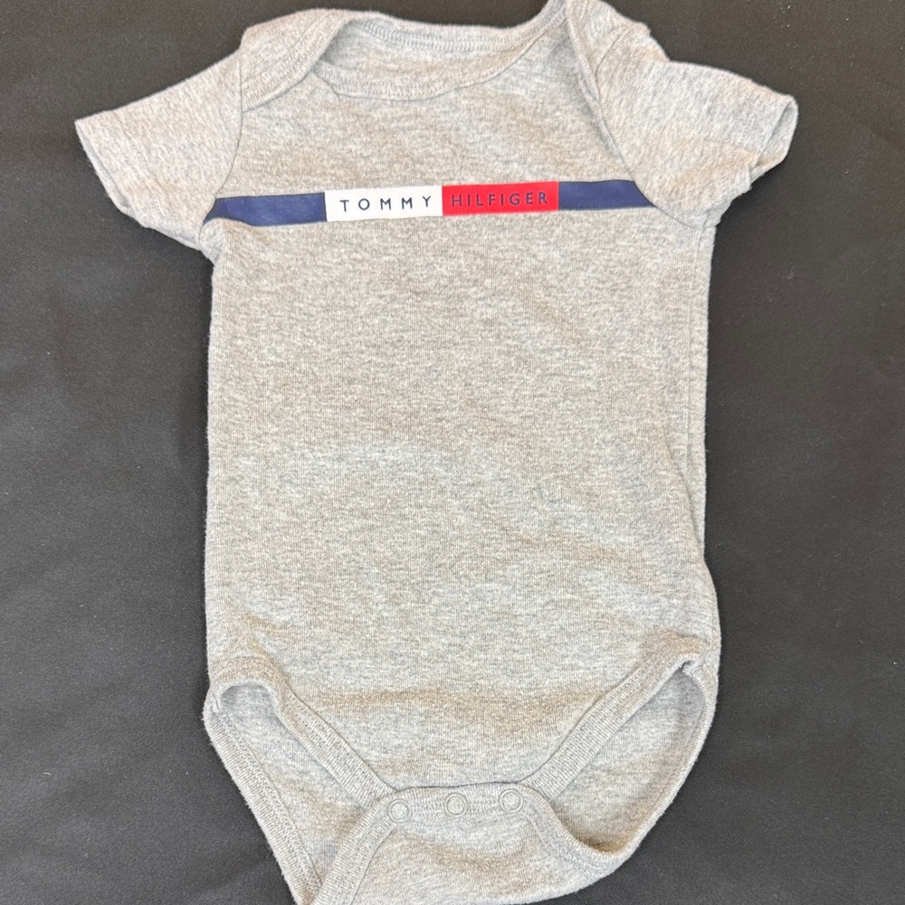 Tommy Hilfiger Gray and Blue Baby Bodysuit